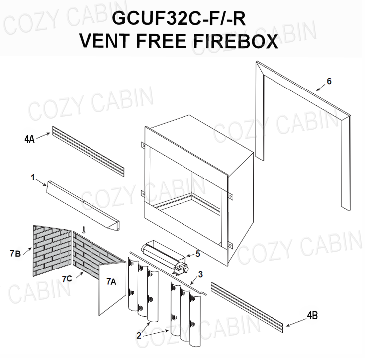 MONESSEN CIRCULATING VENT FREE FIREBOX WITH LOUVERS - COTTAGE CLAY STANDARD FIREBRICK (GCUF32C-F/-R) #GCUF32C-F-R